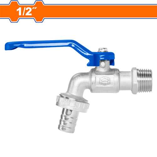 Llave de Jardín 1/2" para manguera con palanca de medio giro. Con coupling de manguera sin rosca.