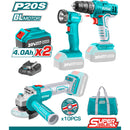 Combo Total 20V Drill, flexible y lampara (Gratis 2 baterías 4Ah+Cargador+Bolso+10 discos)