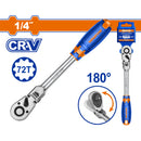 Ratchet de Cabeza Flexible 1/4". Cr-V.72 dientes. Rota 180º. Long: 200mm. Térmico. Cromado.