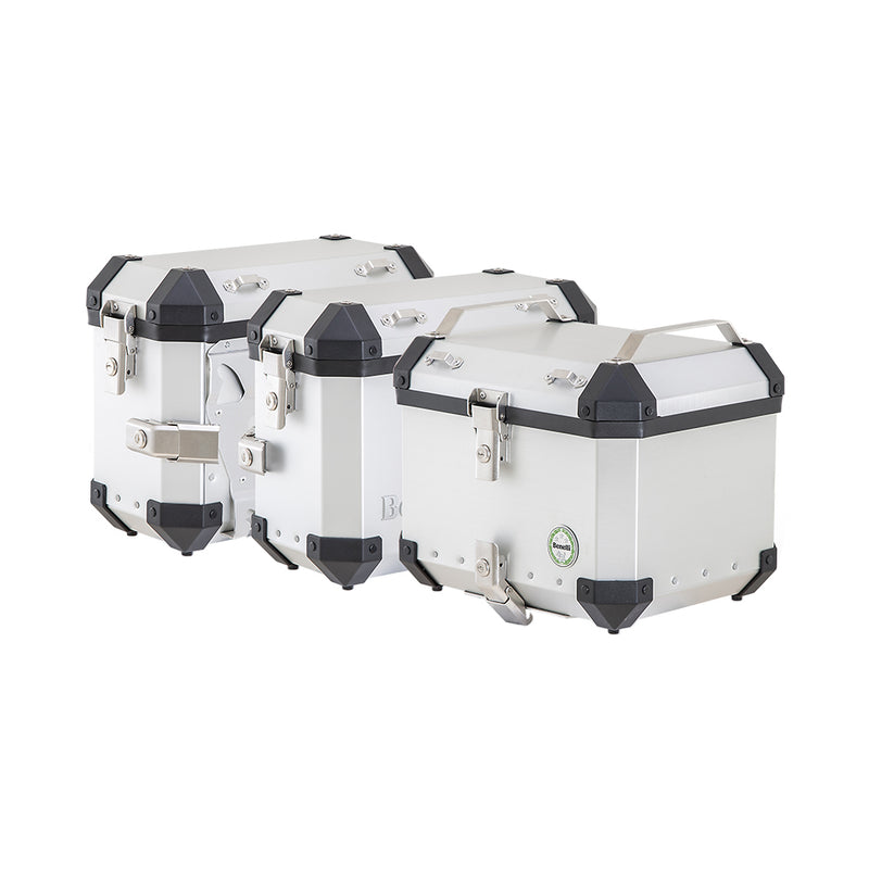 Kit de 3 Cajas TopCase+2SideCase modelo Benelli para TRK251 Color Aluminio incluye racks
