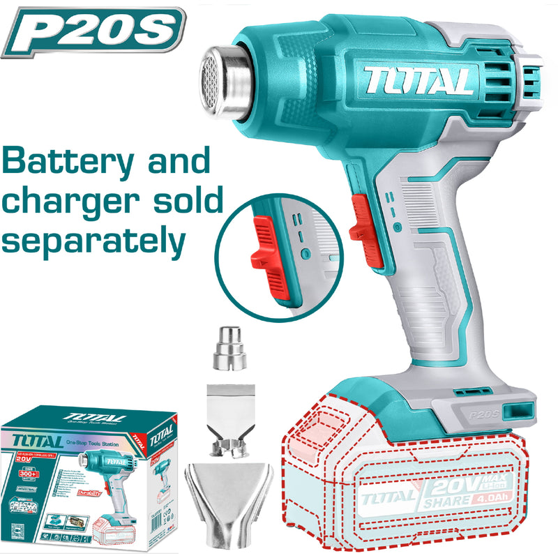 Pistola de calor Inalámbrica. 20V. 300/550°C. Batería y cargador por separado.