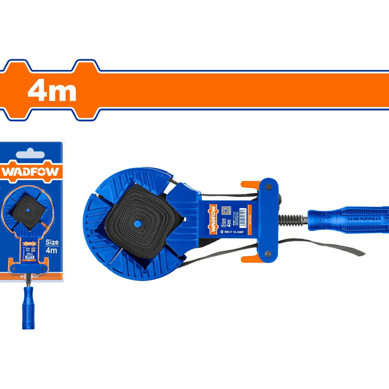 Abrazadera de esquina con banda ajustable para carpintería. Long de correa: 4M.