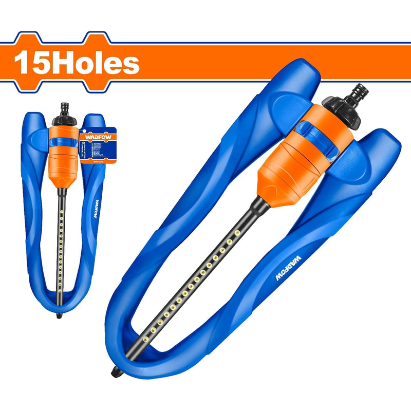 Aspersor oscilante para riego 15 agujeros para chorros. Cubre 2202 pies cuadrados. Mecanismo de engranaje. Regar