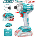 Llave de impacto dado hexagonal 1/4" 20V Motor sin escobillas. 170NM. Incluye batería y cargador. CON PORTA PUNTAS