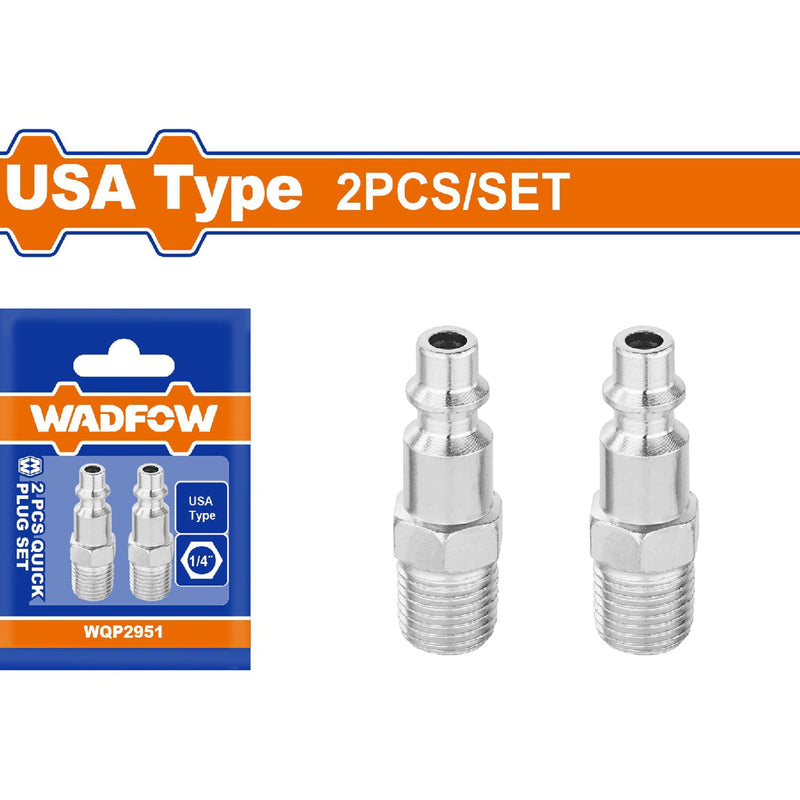Acoples de aire rápidos 1/4" Tipo Americano. Enchufe tipo macho. Cromado. Set de 2 piezas.