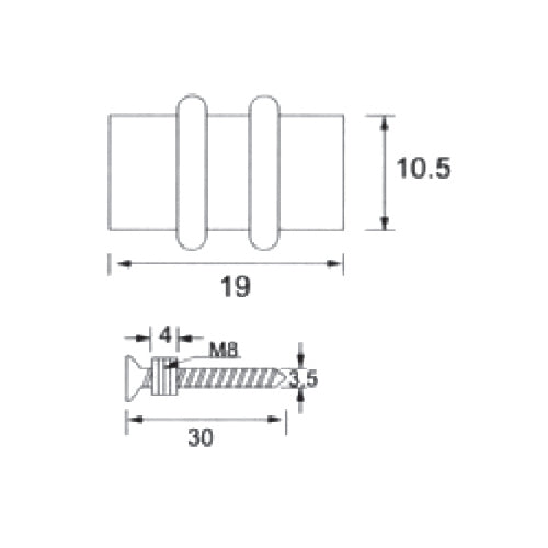 Soporte cilindrico con gomas para  repisas de vitrinas y exibiciones. Cromado (se vende por unidad)