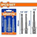 Adaptadores para Sockets 1/4", 3/8", 1/2". Zanco 1/4" Hexagonal. Material: 50BV30. Set 3 piezas.