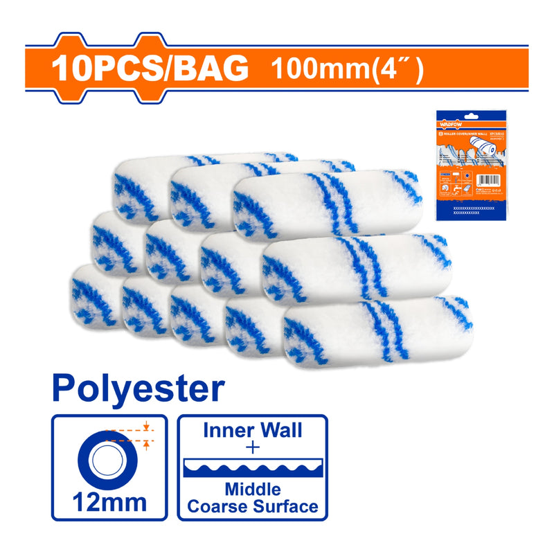 Rodillos para pintar en Interiores 4" Alt.12mm. Poliéster. (Set de 10 piezas)