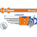 Llaves allen Hexagonales de brazo largo de 9 pzs. Medidas: 1.5-10mm. Cr-V (Juego)