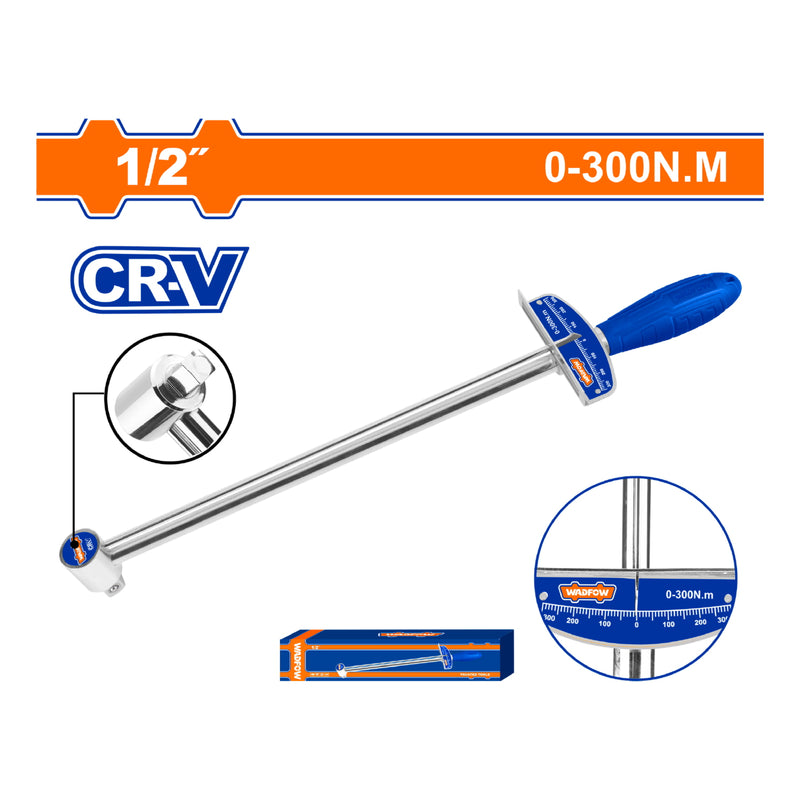 Torquímetro de 1/2" Rango: 0-300N.M Cr-V Tratamiento térmico. Cromado. Llave de Torsion