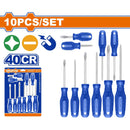 Destornilladores Punta plana y Punta estrella Mango redondo. 40CR. Magnético (Juego de 10 pzs)