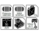 Generador gasolina Total 110V-220V 60Hz 7.0 HP. 3000 W (RPM):3600. inicio de cuerda. Motor de 4 tiem