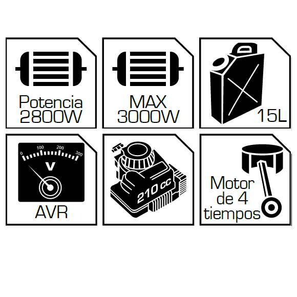 Generador gasolina Total 110V-220V 60Hz 7.0 HP. 3000 W (RPM):3600. inicio de cuerda. Motor de 4 tiem