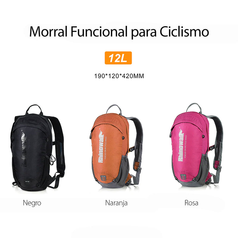 Morral de 12L, ligero, con Bolsillo para Vejiga de agua de hasta 2L. Color negro