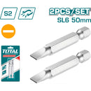 Puntas de destornillador Plano SL16*1.0. (Set 2 piezas,50 mm,S2).Punta magnética.