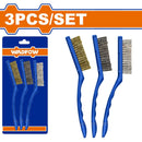 Cepillos de alambre abrasivos 9". 3 piezas. Con mango de plástico. (Tipo: Nylon, Latón y Cerdas).