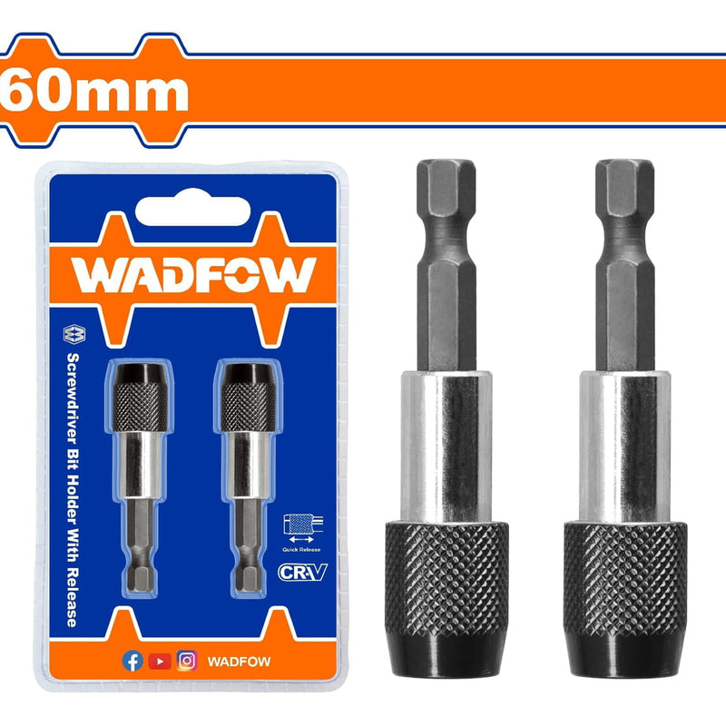 Porta puntas magnético de destornillador. 60mm. CR-V+ Acero. Liberación rápida. Set de 2 piezas.