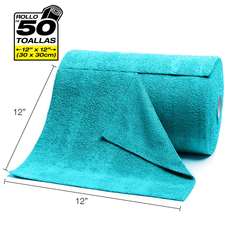 Paños de microfibra Rollo de 50 unidades toallas 12”x12” (30x30cm). Trapos Super absorbentes - Reutilizables