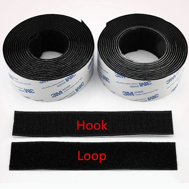 Cinta adhesiva de velcro para pegar sin abrir huecos, 25 mm ( 1")  x 2 m, color negro.