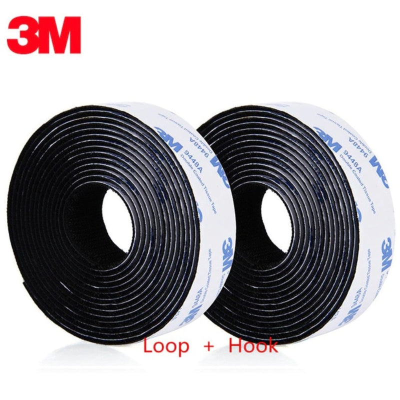 Cinta adhesiva de velcro para pegar sin abrir huecos, 25 mm ( 1")  x 2 m, color negro.