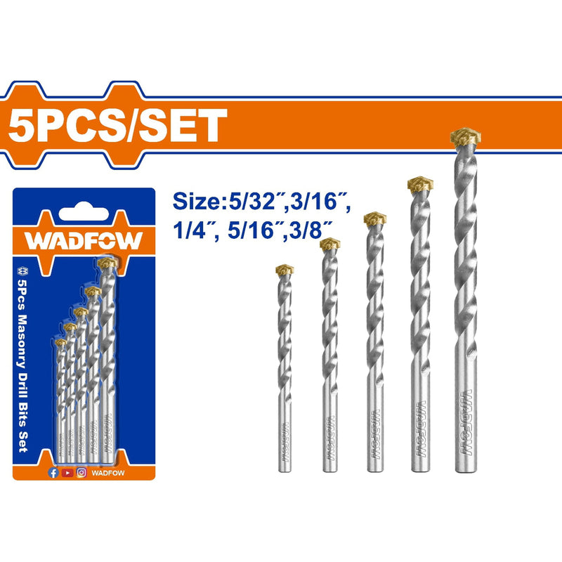 Brocas para Concreto. Tamaños: 5/32", 3/16", 1/4", 5/16", 3/8". Se vende en Juego.