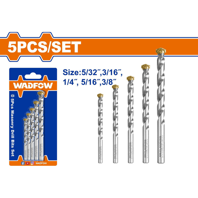 Brocas para Concreto. Tamaños: 5/32", 3/16", 1/4", 5/16", 3/8". Se vende en Juego.