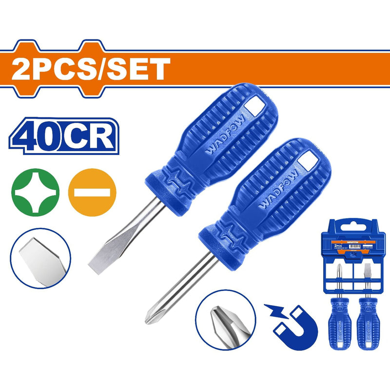 Destornilladores punta Plana 6.5 x 38mm y estrella 2 x 38mm. Mango redondo.40CR. Magnético.(Set)
