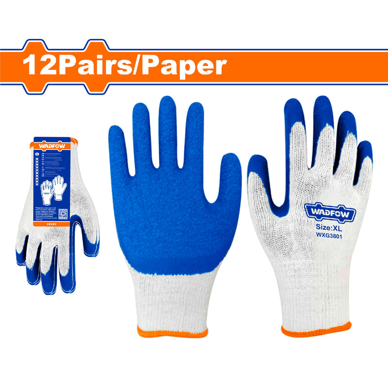 Guantes de Látex XL. Antideslizante y Antidesgarro. Recubrimiento en la palma. Set de 12 pares.