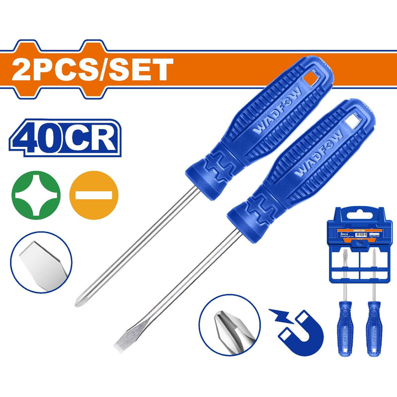 Destornilladores punta Plana 6.5 x 100mm y Estrella 2 x 100mm.Mango redondo.40CR Magnético.(Set)