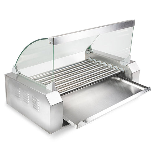 Grill de hotdog rotatorio 950W 110V 50/60hz. Con vitrina Dimens: 23" (wide) x 13" (deep)(1 año)