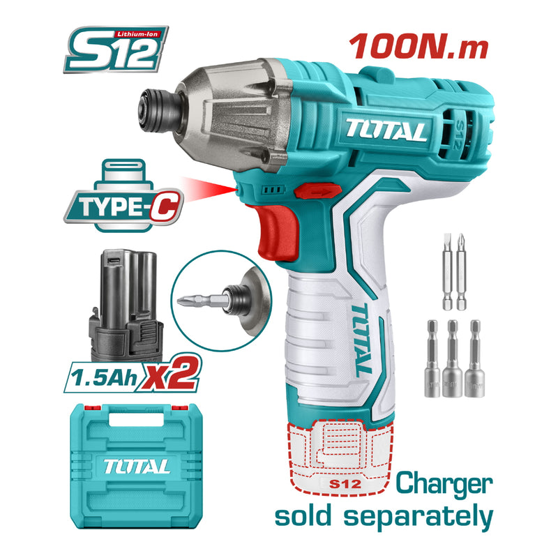 Llave de drill Impacto Inalámbrico HEXAGONAL 12V 1/4" 100Nm 2000rpm 2800bpm. No incluye cargador.