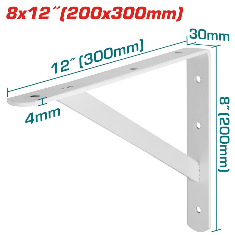 Soportes de repisas 8x12" Esp. 4mm. 6 puntos de fijación. Cap. 500Kg.