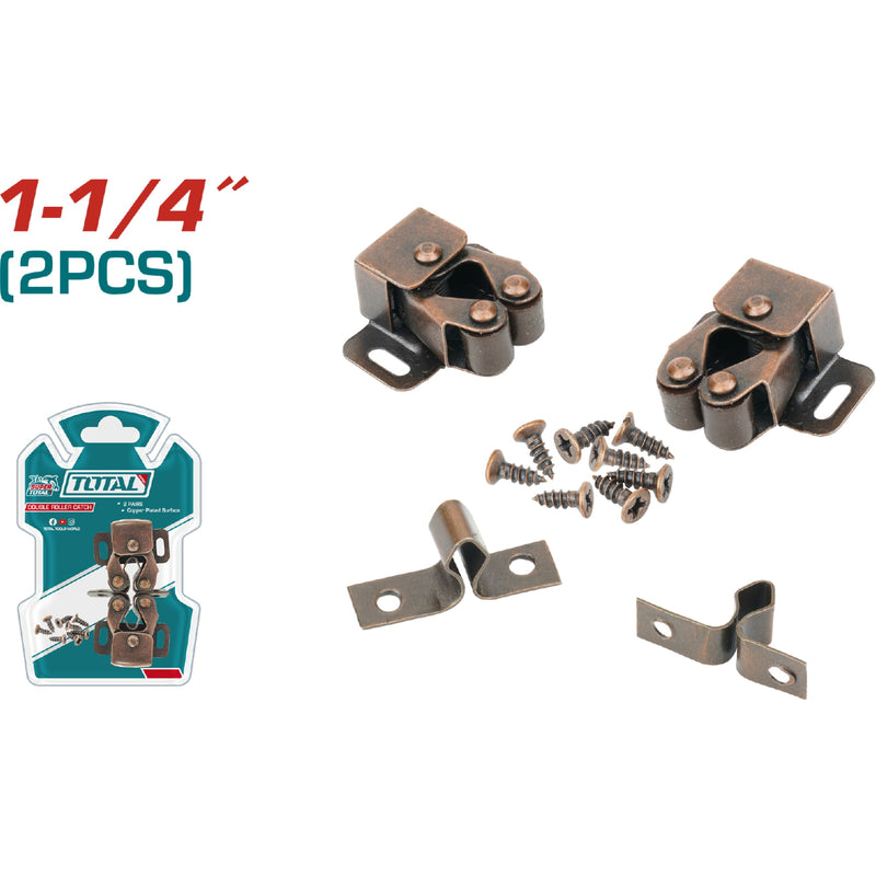 Retenedor de puerta doble rodillo. 1-1/4" (2 piezas). COPPER PLATED SURFACE. Incluye sujetadores.