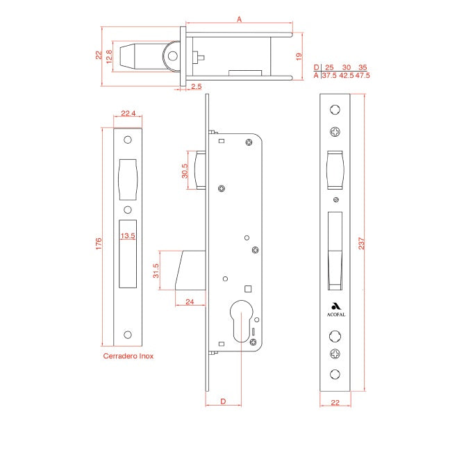 Cerradura de Rodillo y Palanca. Puerta Sistema Europa. Incluye Recibidor y Embellecedor cilindro