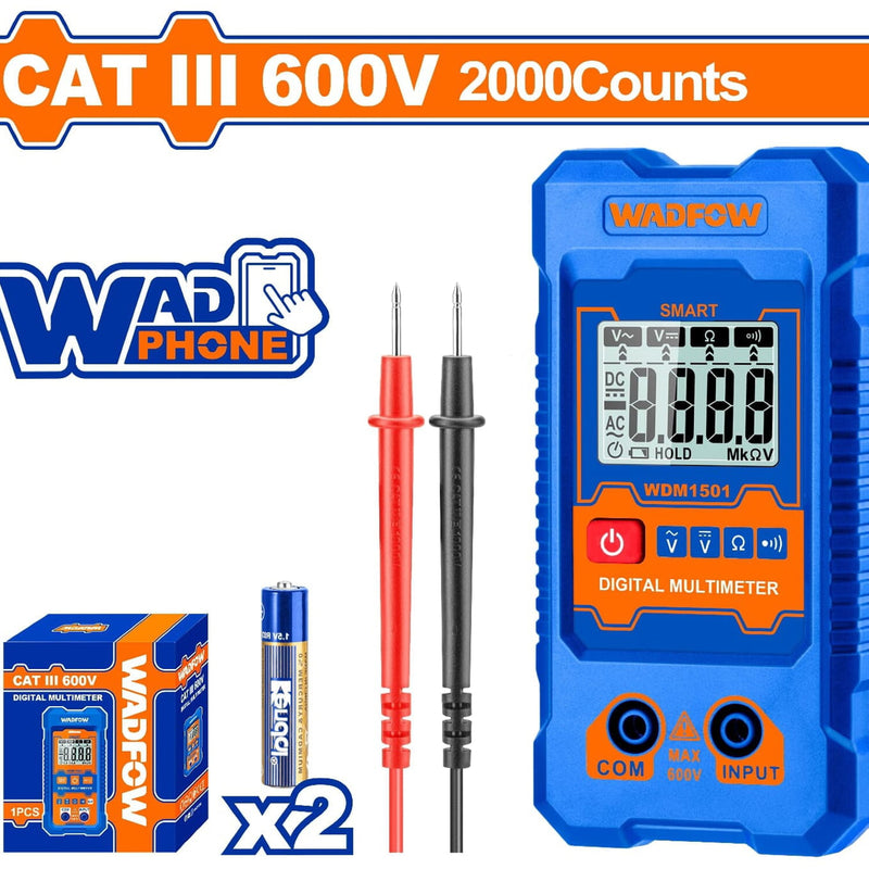 Multímetro Digital 2000 dígitos. CAT III 600V. Función inteligente. Rango automático.