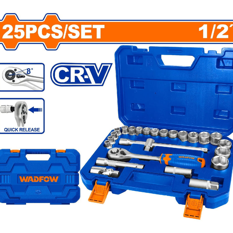 Ratchet con Socket dados 25 piezas 1/2". CR-V. Tratamiento térmico. Se vende en Juego.