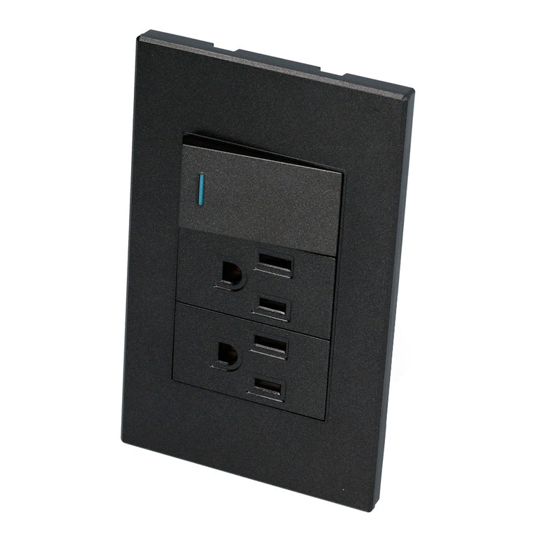 Interruptor/Enchufe con 1 apagador y 2 contactos negro 1/3 Surtek.
