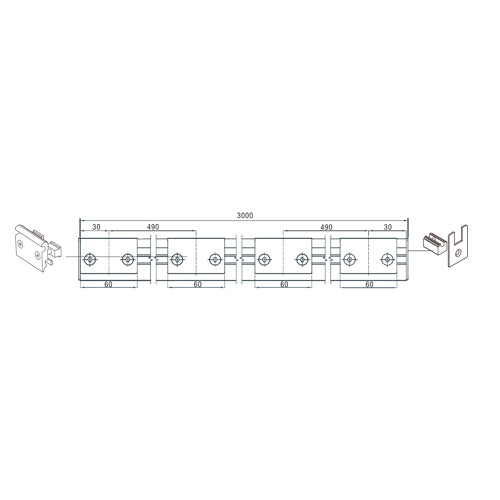 Zocalo 46mmx3mt acero inox Cover Acero inox.sist bloque No req. saque Incl 2 tapas P/8-10-12mm Brill