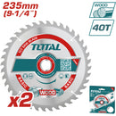 Set de (2pcs) Sierras de corte TCT para madera 235mm (9 1/4") 40T, Mandril de 30mm.