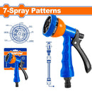 Pistola Boquilla de agua de plástico para manguera ajustable 7 vías. Agarre suave y cómodo. Gatillo de plástico.