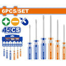 Destornilladores Plano y Phillips 45CS. Acero al carbono. Mango redondo. (6 piezas). Magnético.