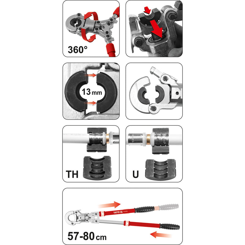 Alicates de prensado manual  PEX/AL/PEX TH TYPE: 16,20,26,32 U TYPE: 16,20,25,32