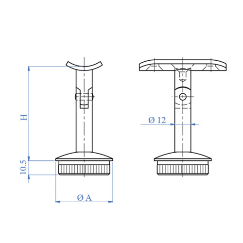 Soporte movil para corremanos. Para tubos de 42.4 mm. Acabado Espejo.