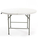 Mesa plástica plegable redonda 47" de diámetro (120 cm) (HDPE) con marco de acero revestido.