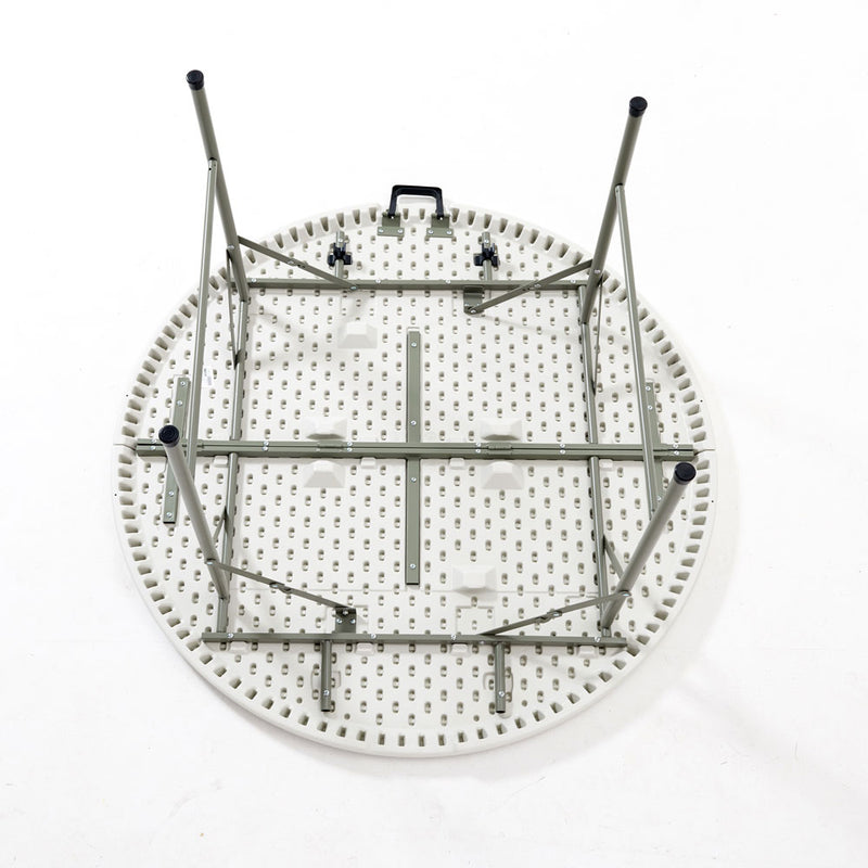 Mesa plástica plegable redonda 47" de diámetro (120 cm) (HDPE) con marco de acero revestido.