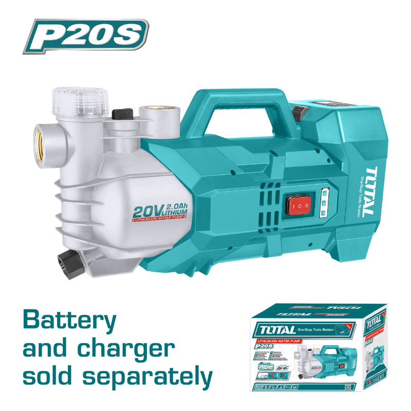 Bomba de agua Inalámbrica 20V. 180W. Capacidad: 47 L/min. No incluye batería ni cargador.