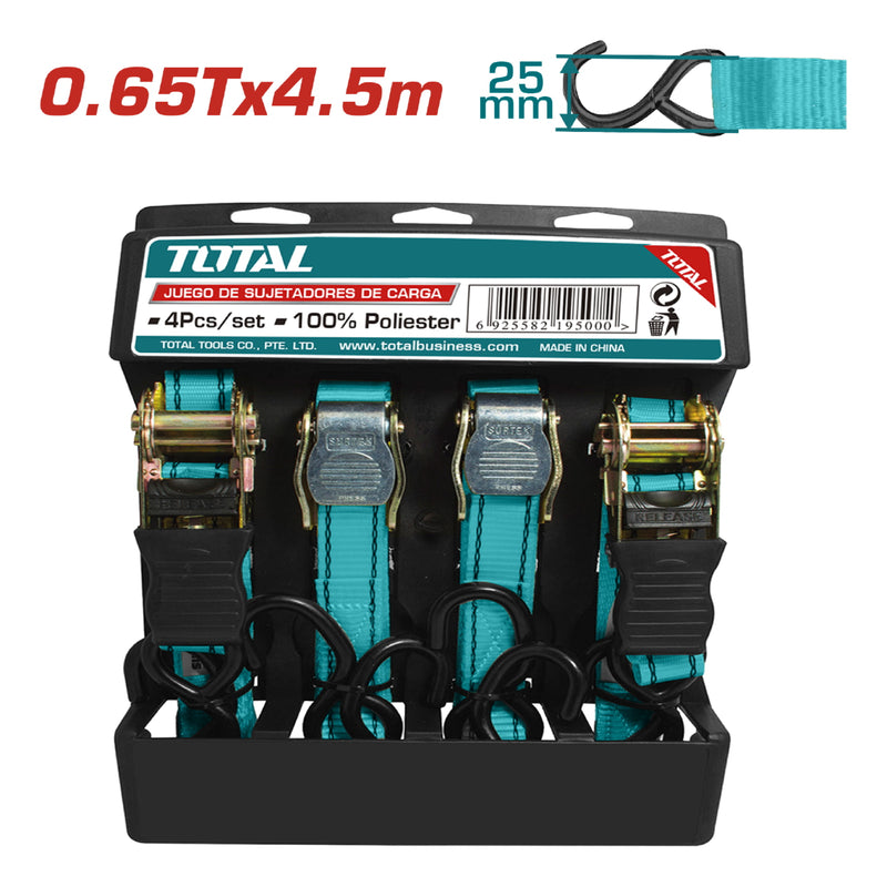 Sujetadores tipo matraca y hebilla 4.5m x 25mm. 0.65T. (Juego de 4 sujetadores)