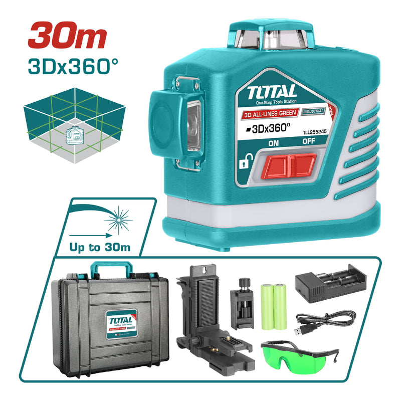 Kit Nivel Láser Autonivelante (Láser Verde). Rango de Trabajo: 0-30 m. Tres Planos 360° 3D