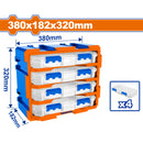 Organizador cajas plasticas modulares tipo torre. 380x182x320mm. Set de 4 piezas. Se une vertical u horizontal.
