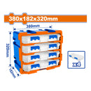 Organizador cajas plasticas modulares tipo torre. 380x182x320mm. Set de 4 piezas. Se une vertical u horizontal.